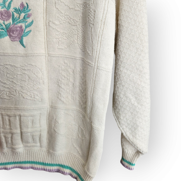 Vintage 80s Winner's Choice White Knit Grandmacore Sweater M - Picture 4 of 9